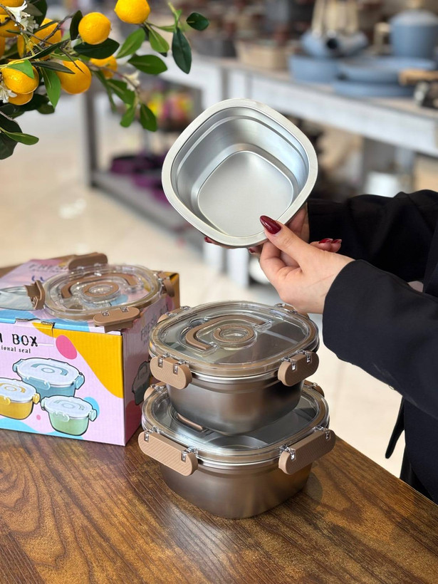 ظرف نگهدارنده ۳تایی fresh box استیل کدkit_1786 زیبا وبا دوام