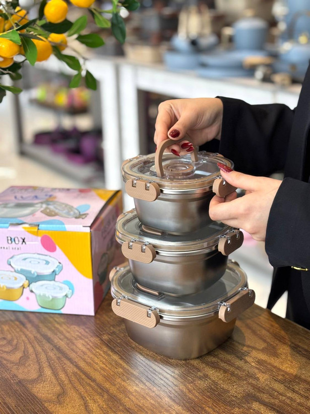 ظرف نگهدارنده ۳تایی fresh box استیل کدkit_1786 زیبا وبا دوام