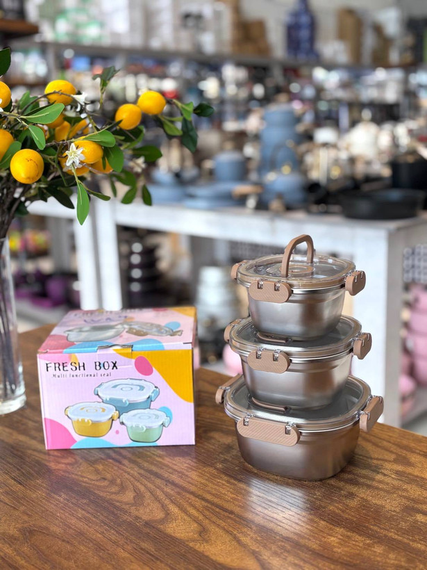 ظرف نگهدارنده ۳تایی fresh box استیل کدkit_1786 زیبا وبا دوام