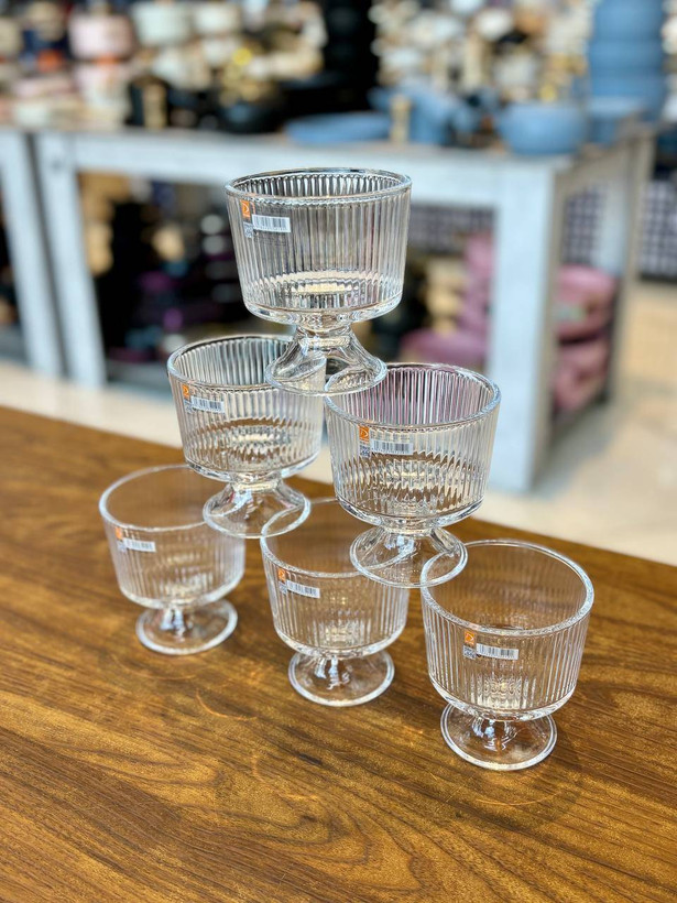 بستنی خوری شیاردار پایه کوتاه Deli Glass | ظروف پذیرایی لوکس و مدرن