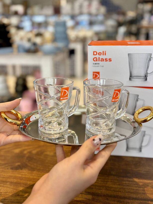 خرید ماگ برندDeli Glass مدل Leyuan | ماگ وارداتی با طراحی پیچدار مدرن