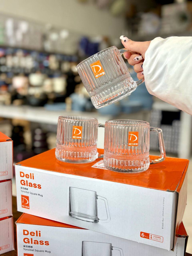 فنجان بلور برند Deli Glass مدل Toroidal Square | ماگ شیاردار وارداتی