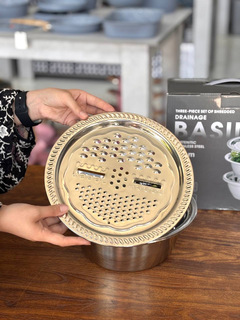 ست لگن، آبکش و رنده استیل BASIN سایز 26 | وارداتی | کد KIT-451