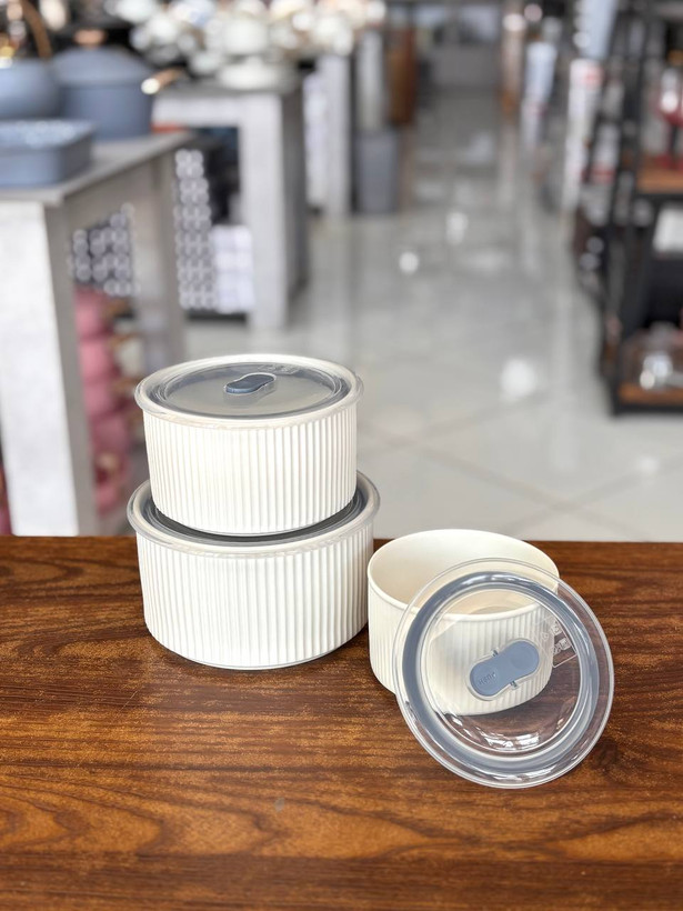 ست ظرف نگهدارنده ۳ تایی پرسلن وارداتی چین | کد KIT-718
