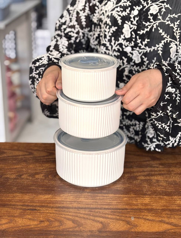 ست ظرف نگهدارنده ۳ تایی پرسلن وارداتی چین | کد KIT-718