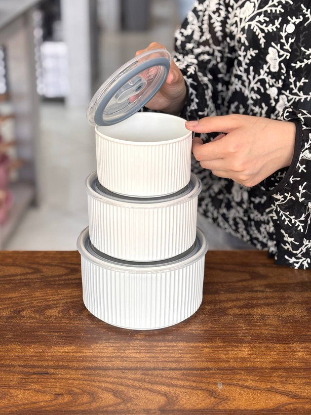 ست ظرف نگهدارنده ۳ تایی پرسلن وارداتی چین | کد KIT-718