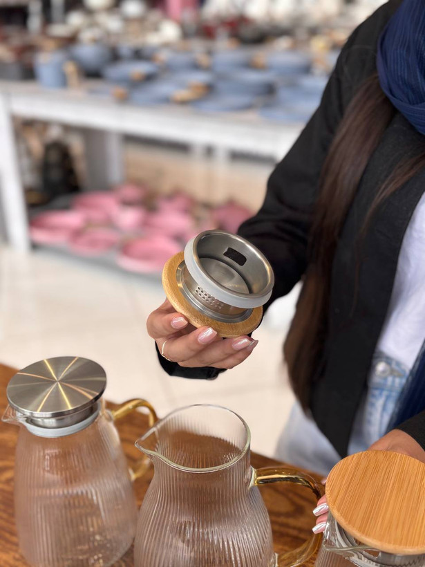 پارچ پیرکس شیاردار برند AROW ترکیه با درب بامبو | شیک و مدرن
